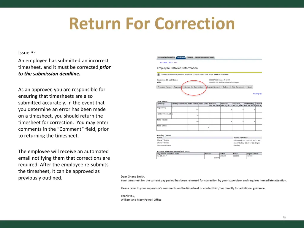 return for correction