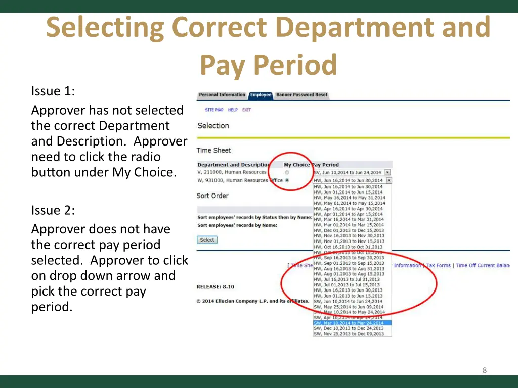 selecting correct department and pay period issue