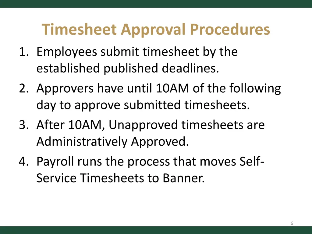 timesheet approval procedures 1 employees submit