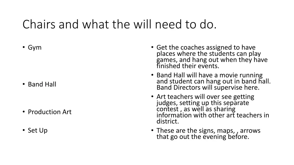 chairs and what the will need to do