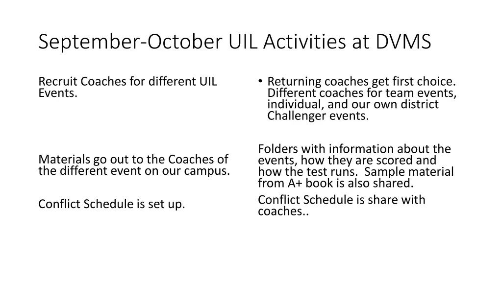 september october uil activities at dvms