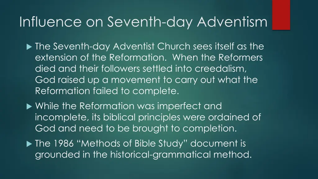 influence on seventh day adventism