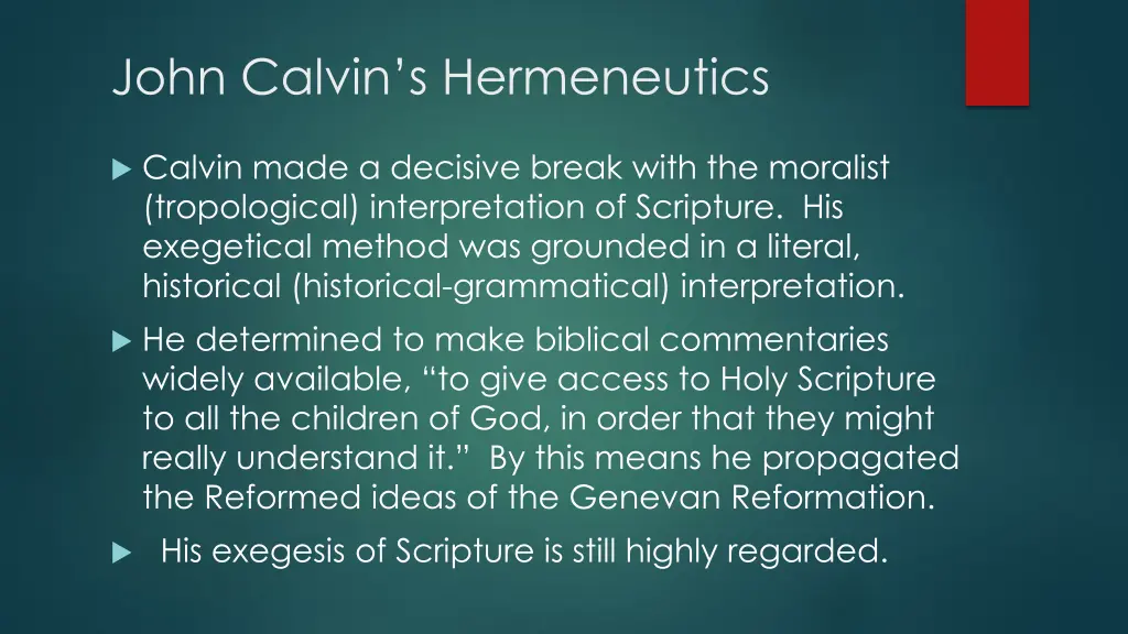 john calvin s hermeneutics