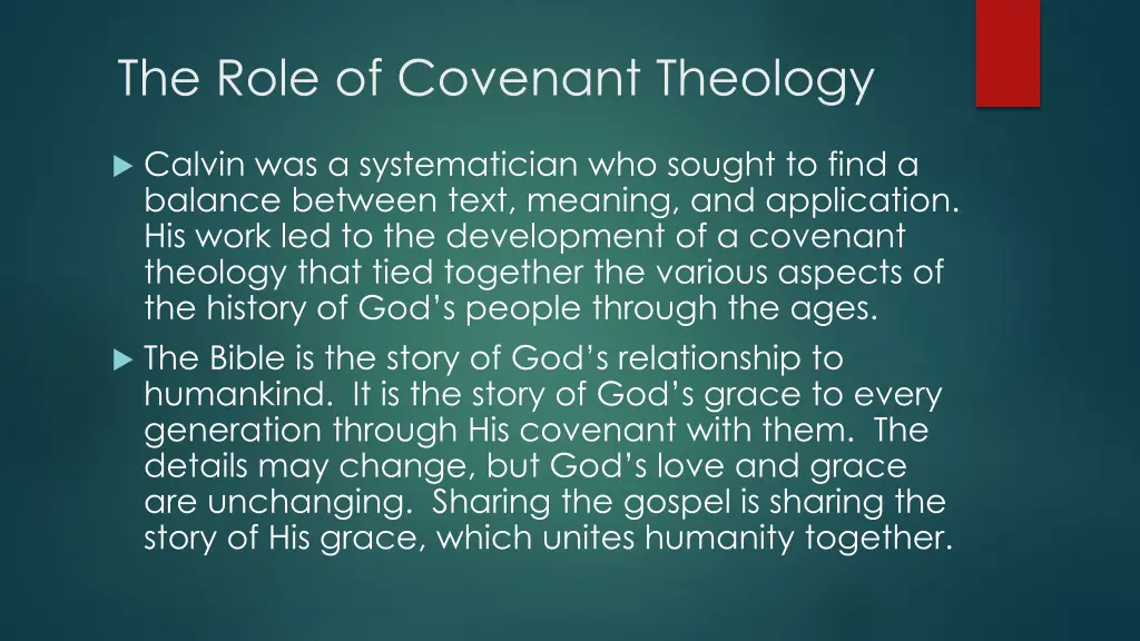 the role of covenant theology