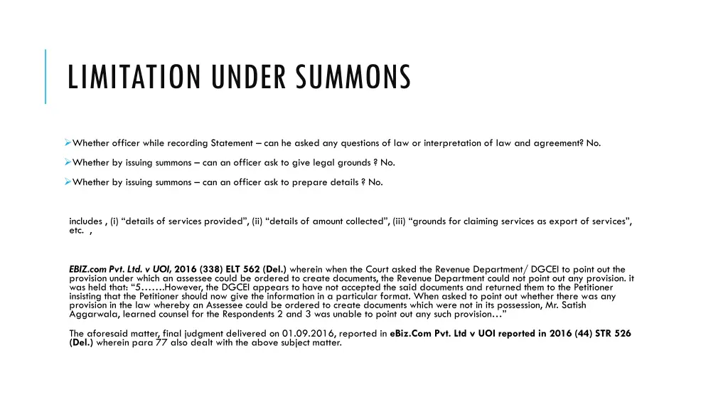 limitation under summons