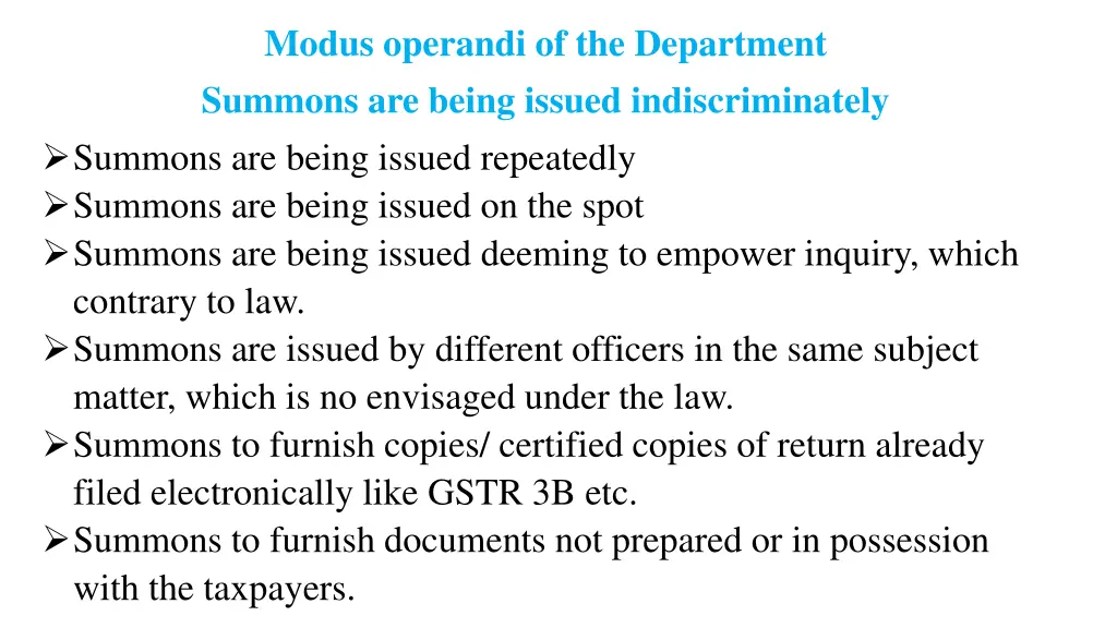 modus operandi of the department summons