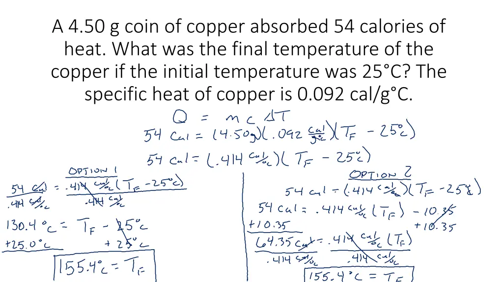 a 4 50 g coin of copper absorbed 54 calories