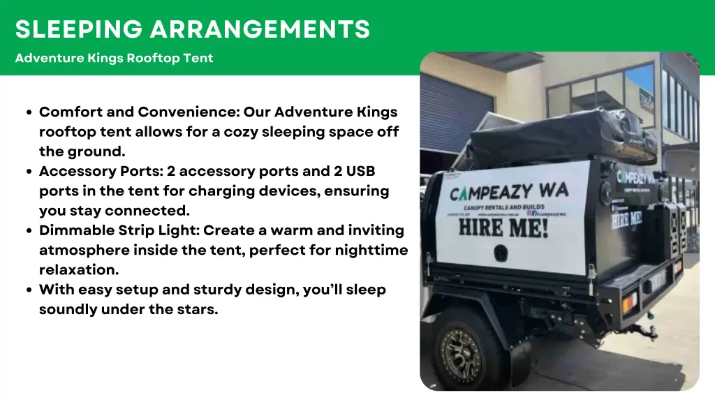 sleeping arrangements adventure kings rooftop tent