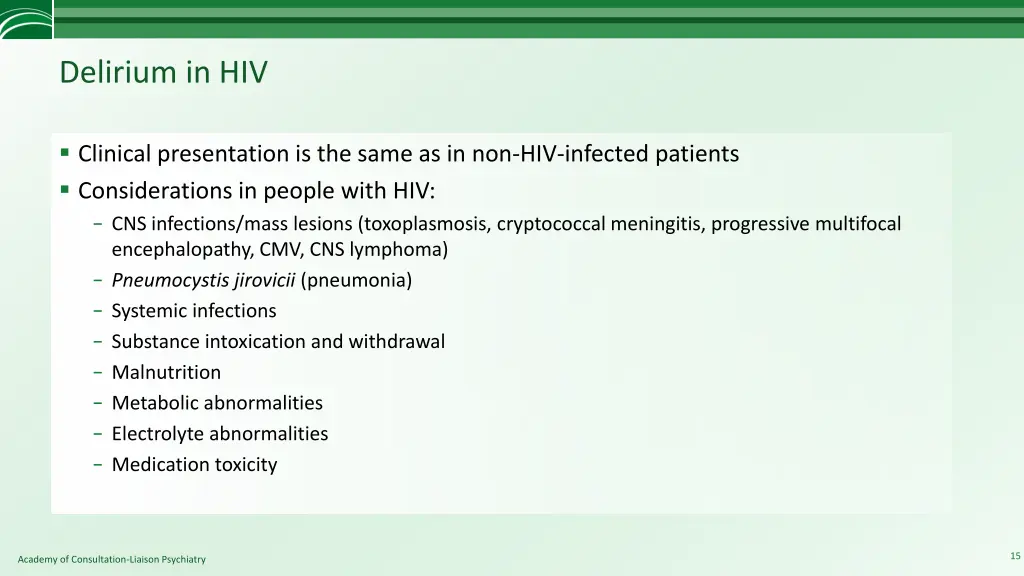 delirium in hiv