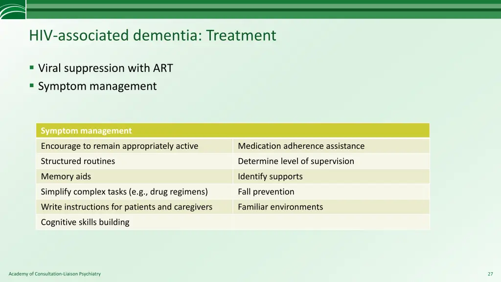 hiv associated dementia treatment