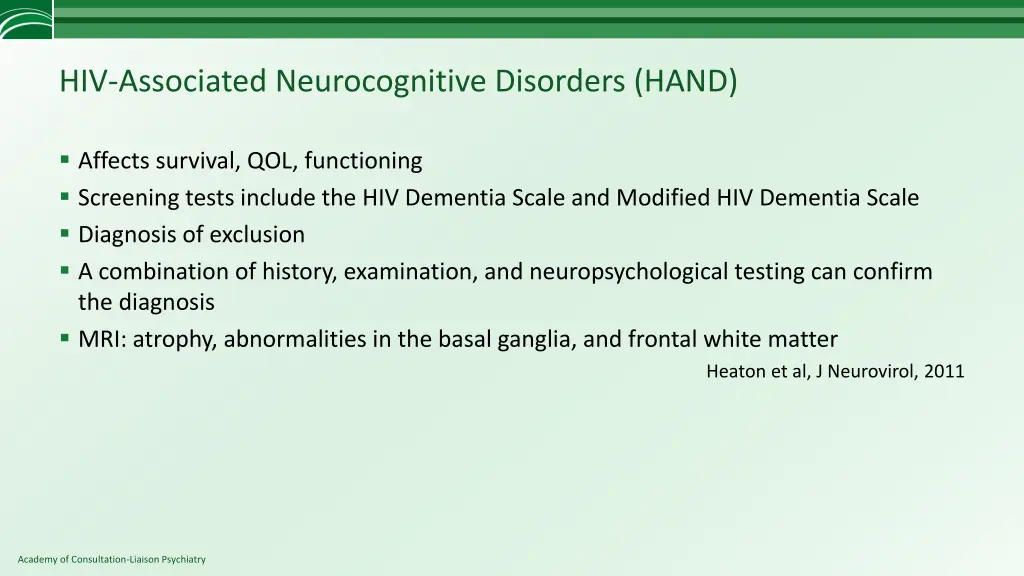 hiv associated neurocognitive disorders hand