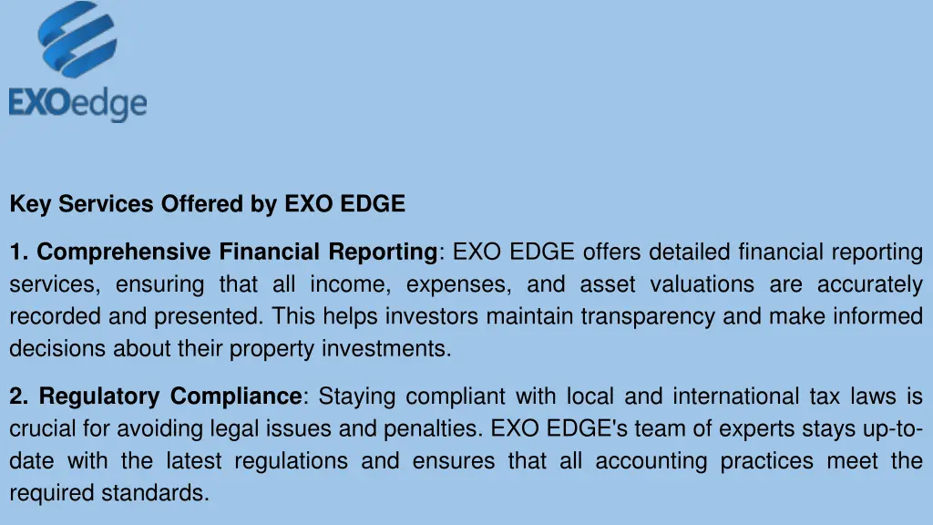 key services offered by exo edge