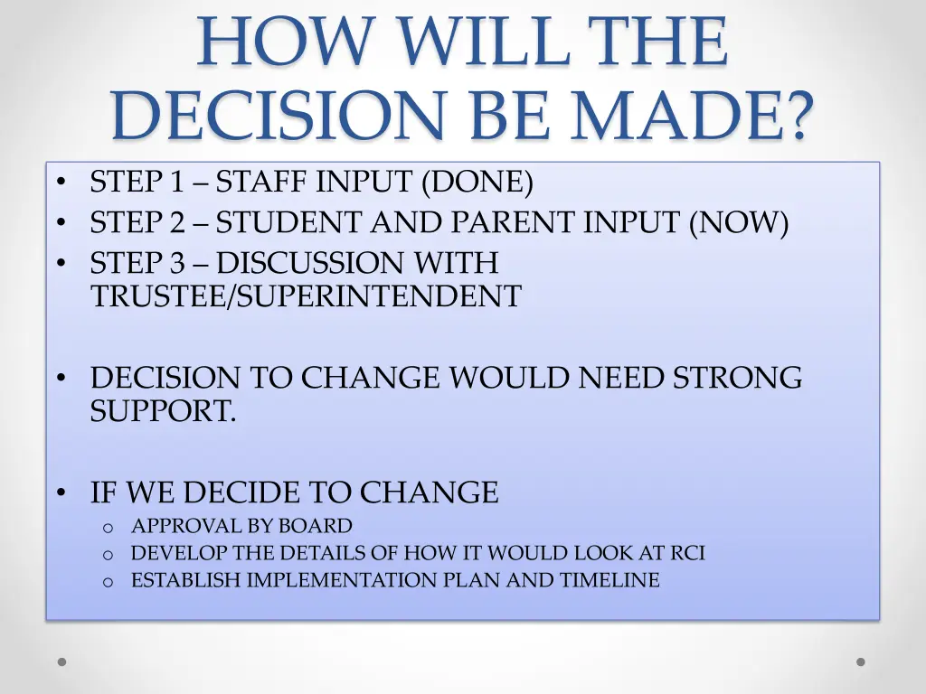 how will the decision be made step 1 staff input