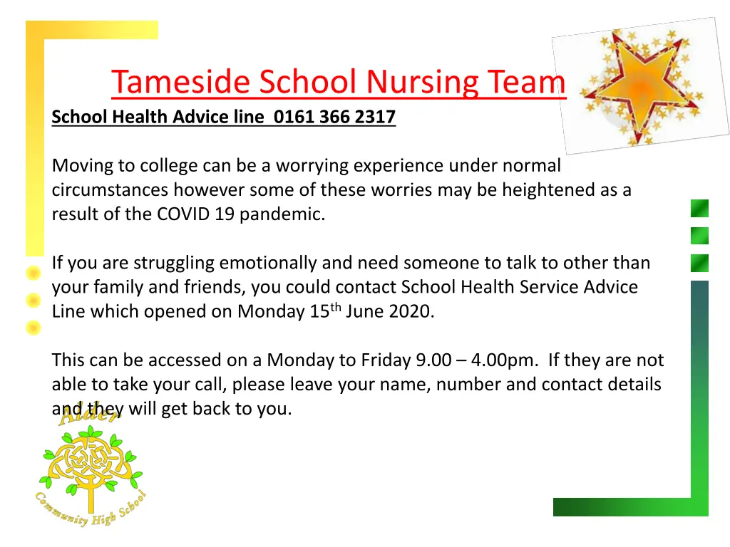 tameside school nursing team school health advice