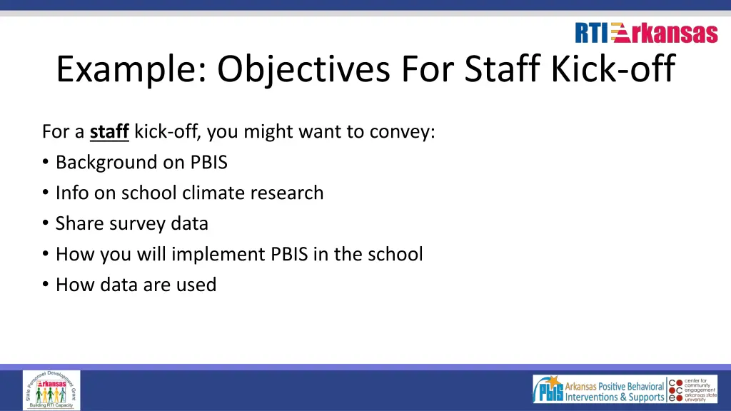 example objectives for staff kick off