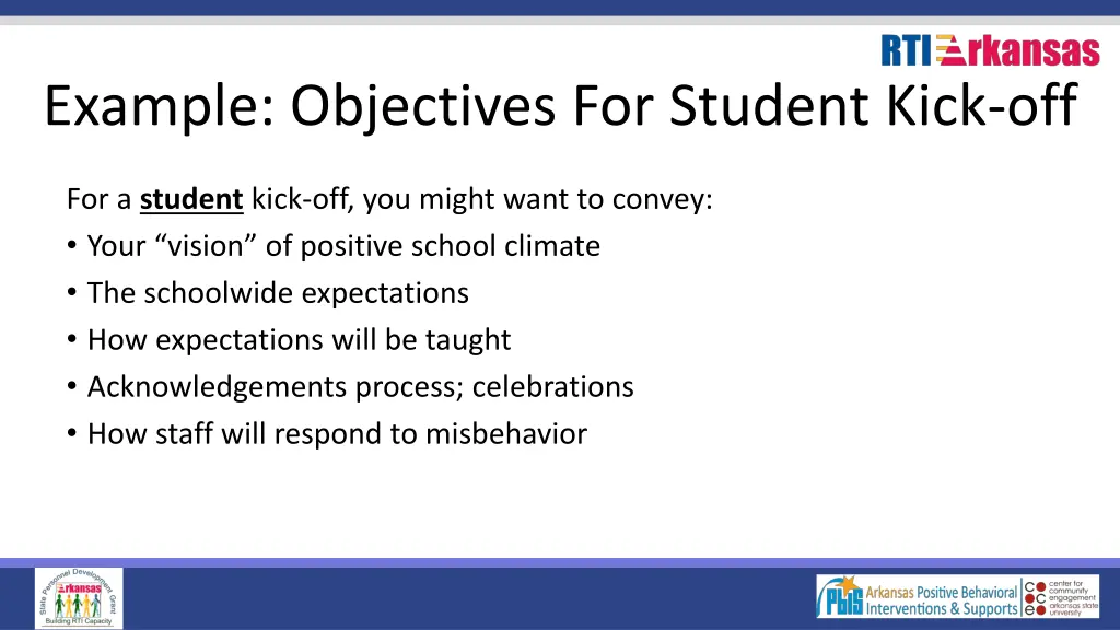 example objectives for student kick off