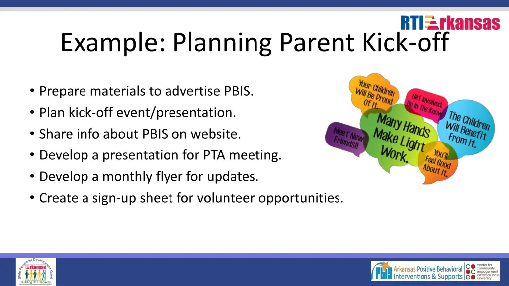 example planning parent kick off