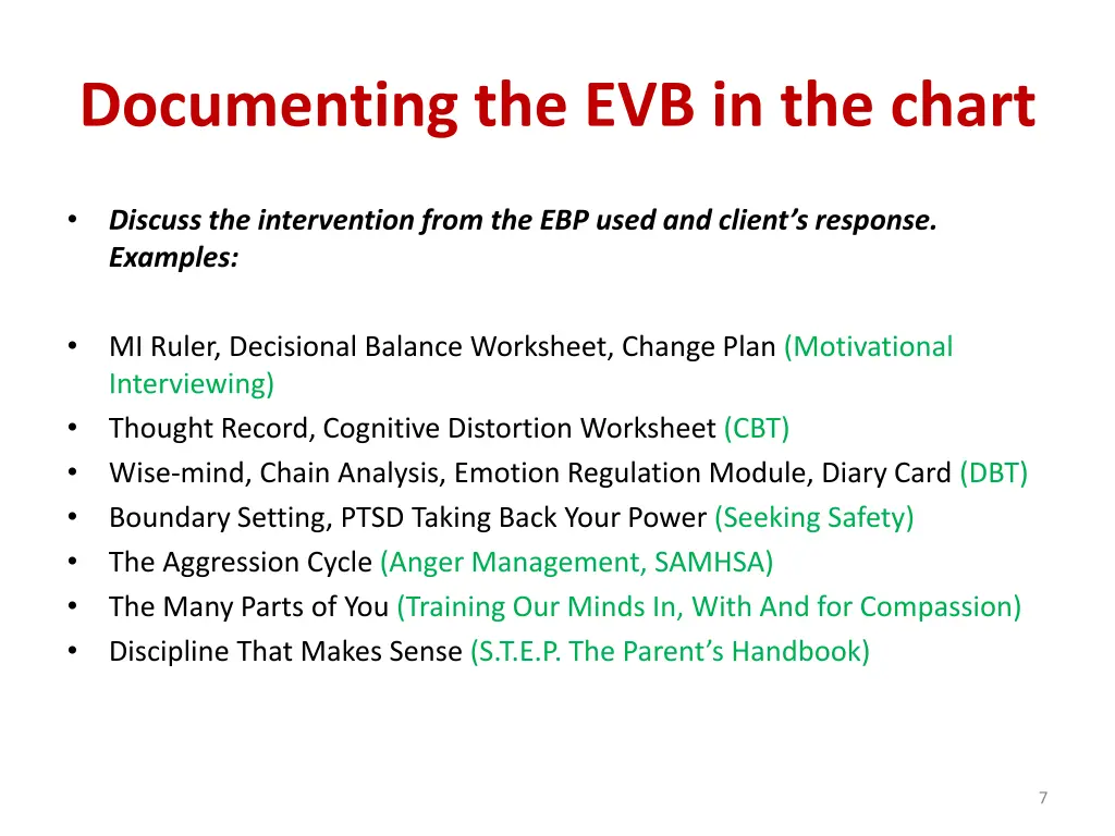 documenting the evb in the chart