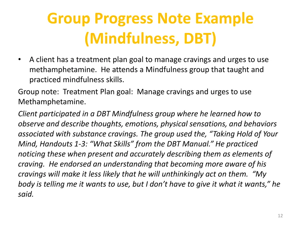 group progress note example mindfulness dbt