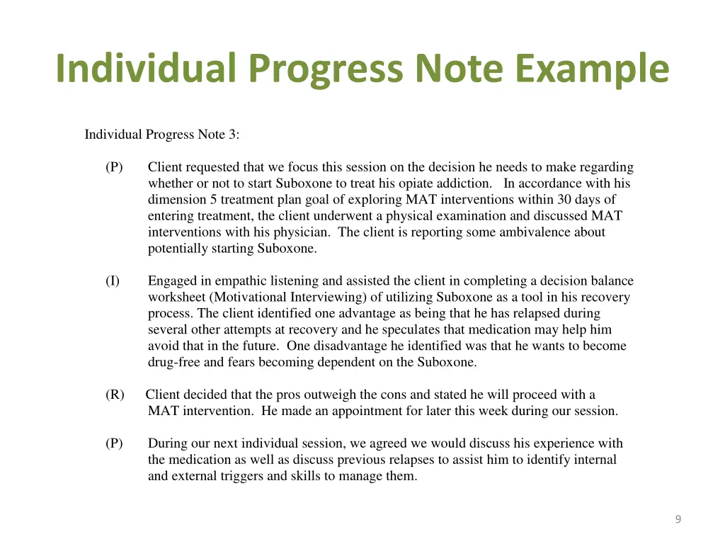 individual progress note example 1