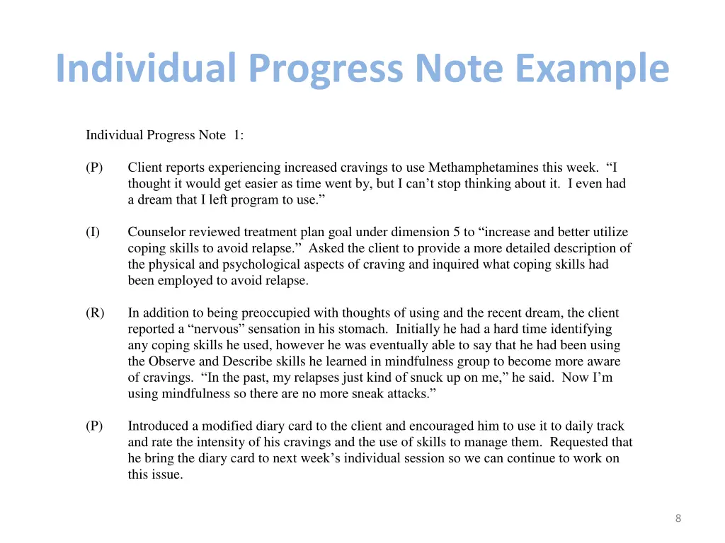 individual progress note example