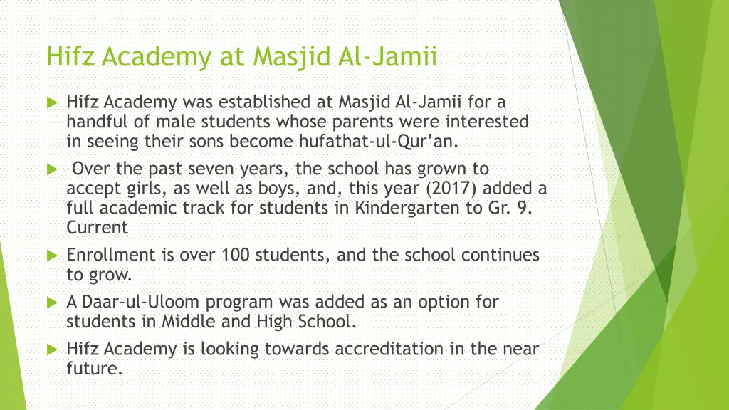 hifz academy at masjid al jamii