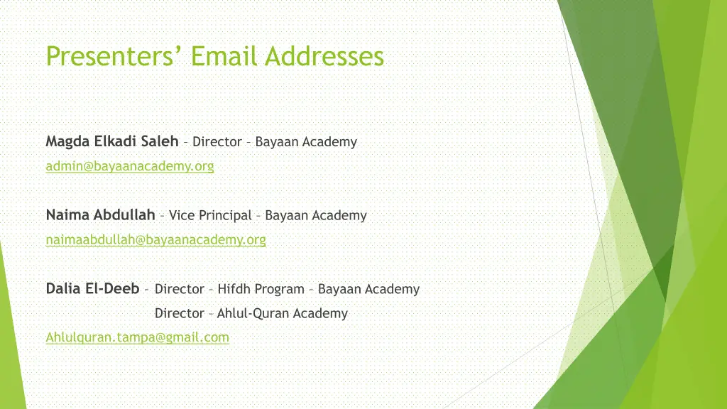 presenters email addresses