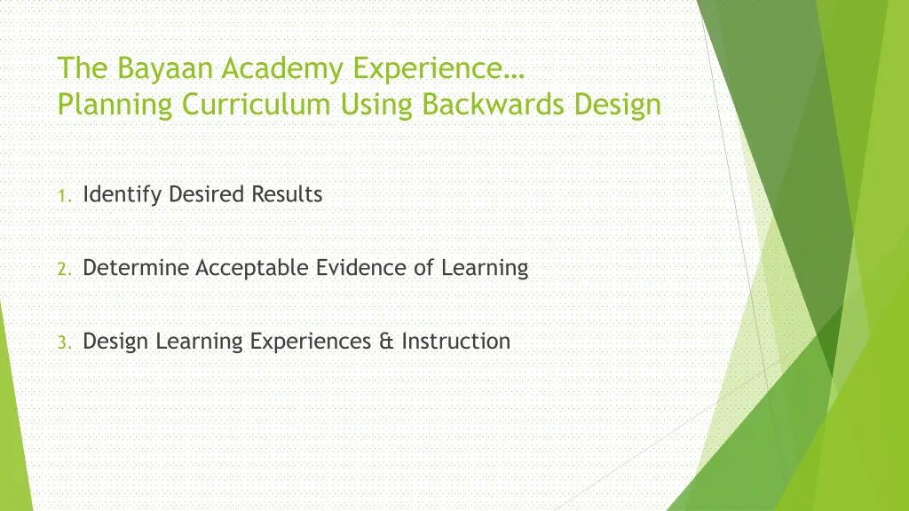 the bayaan academy experience planning curriculum