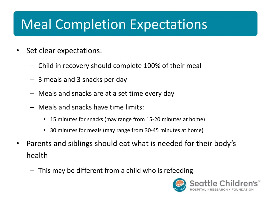 meal completion expectations