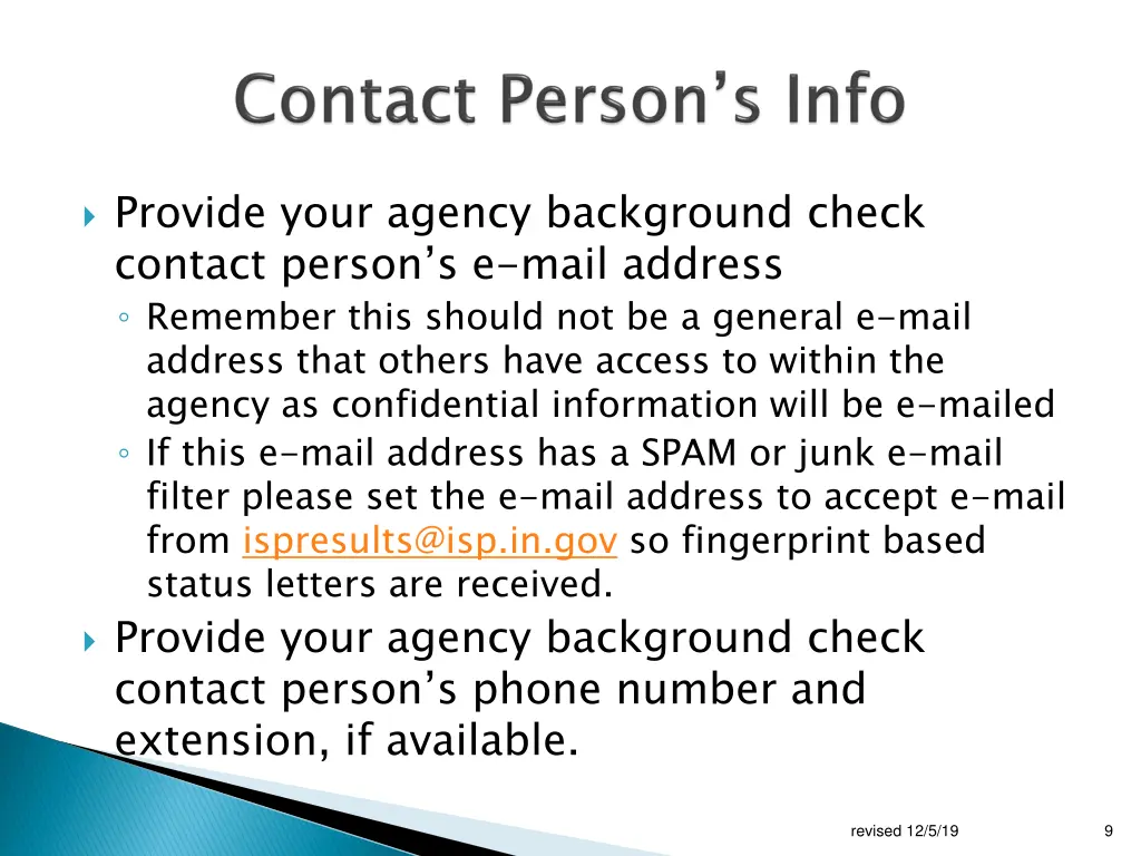 provide your agency background check contact