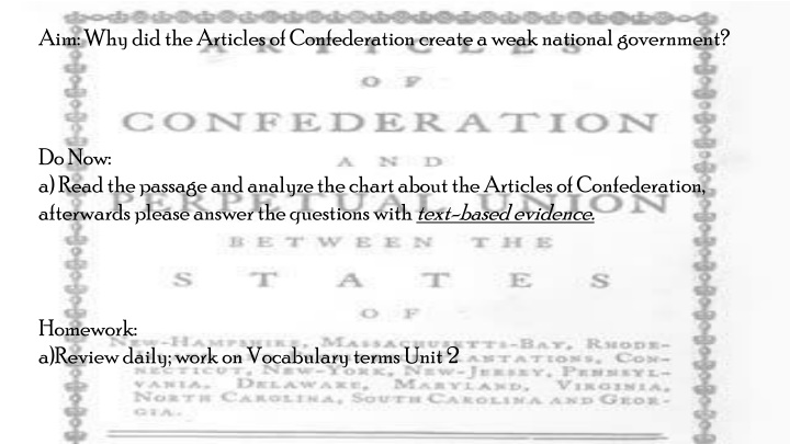 aim why did the articles of confederation create