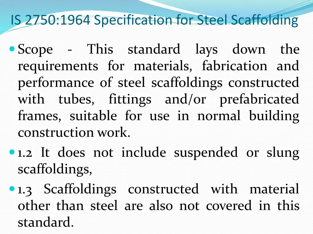 is 2750 1964 specification for steel scaffolding