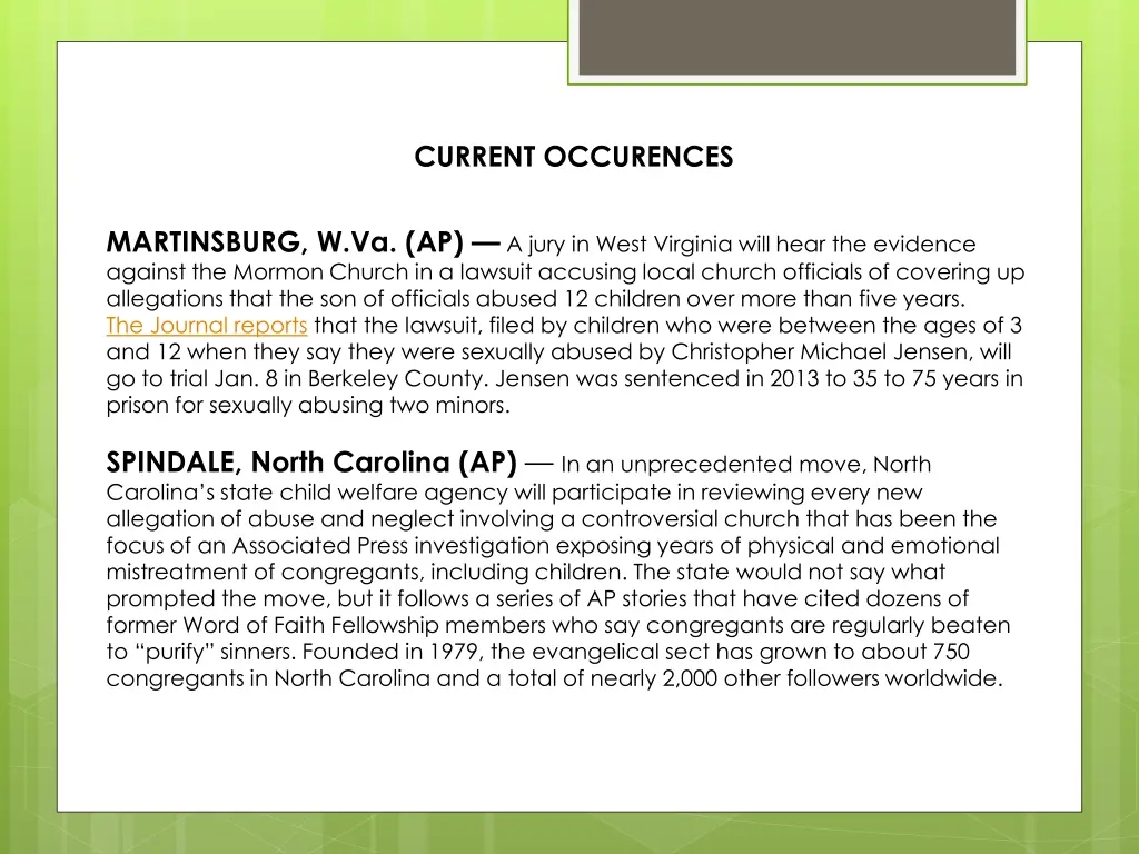 current occurences