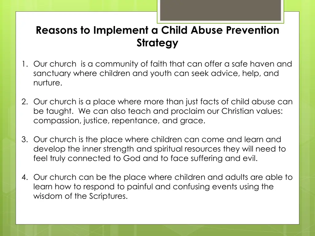 reasons to implement a child abuse prevention