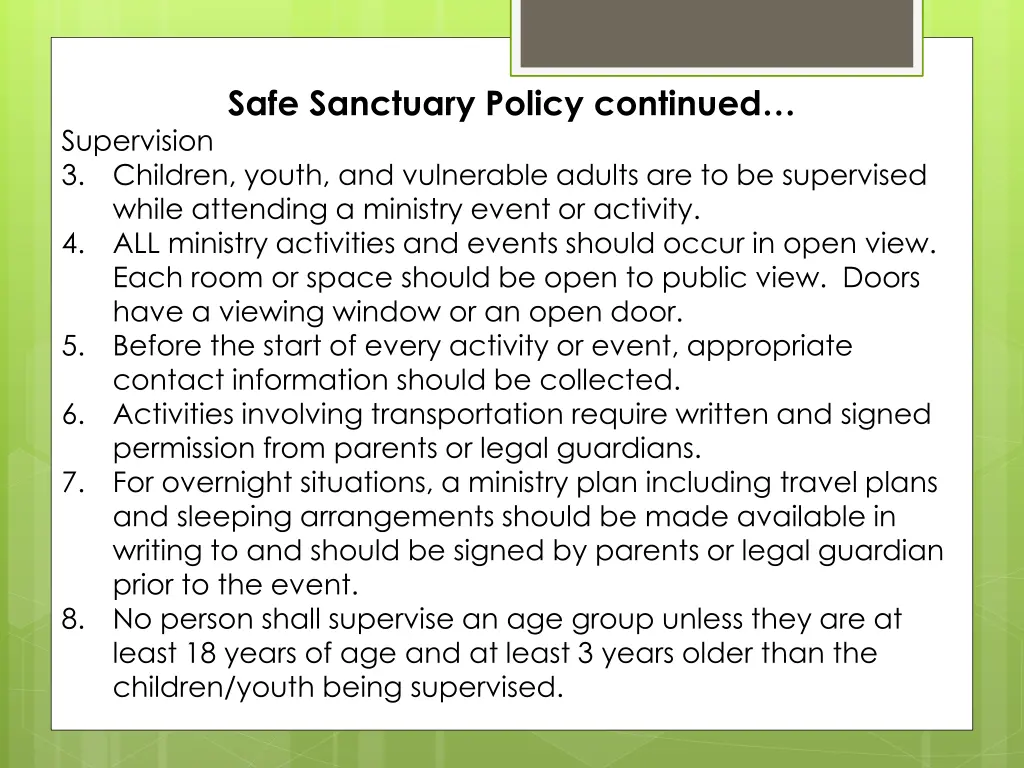 safe sanctuary policy continued 2