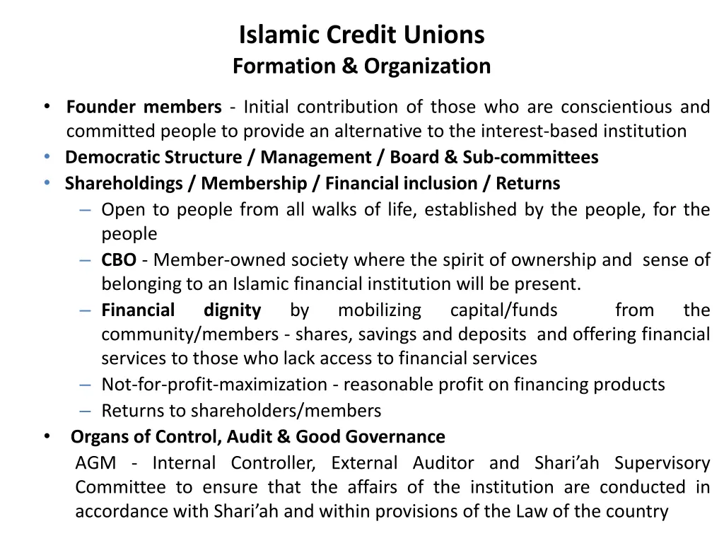 islamic credit unions formation organization