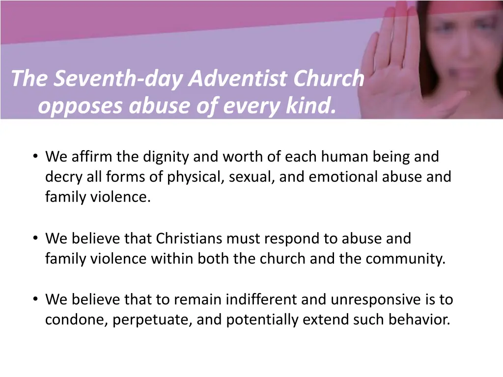 the seventh day adventist church opposes abuse