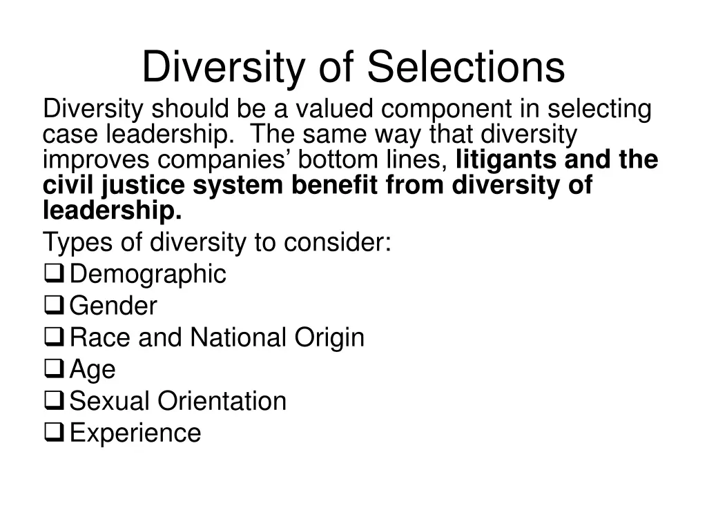 diversity of selections diversity should