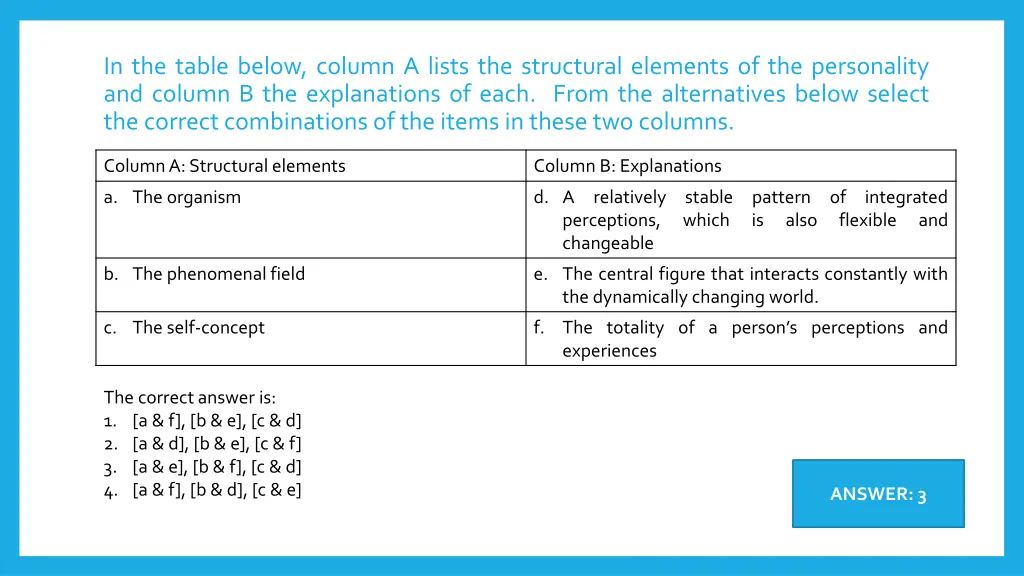 in the table below column a lists the structural