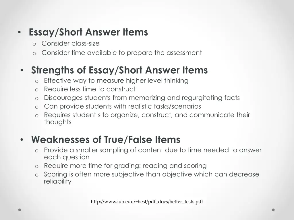 essay short answer items o consider class size