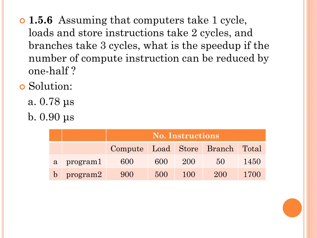 1 5 6 assuming that computers take 1 cycle loads