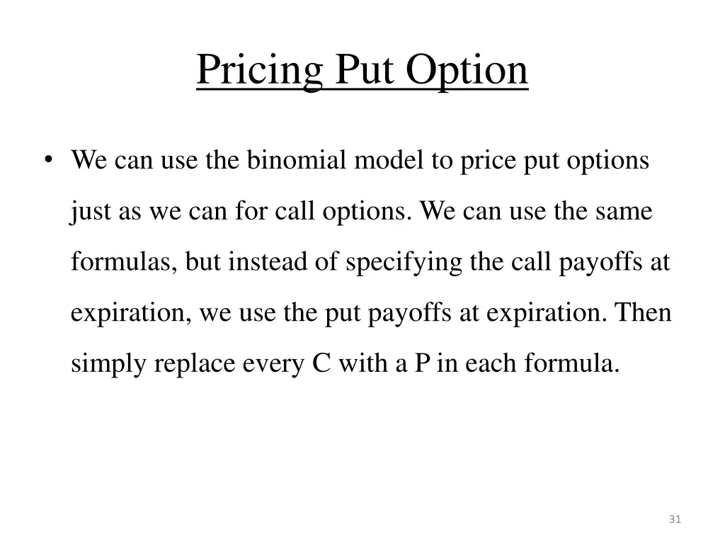 pricing put option