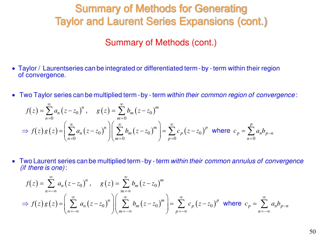 summary of methods for generating taylor 1