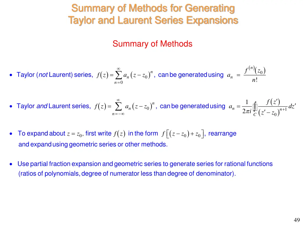 summary of methods for generating taylor