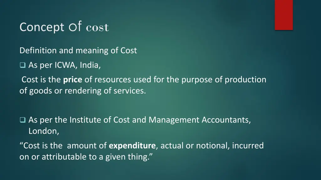 concept of cost