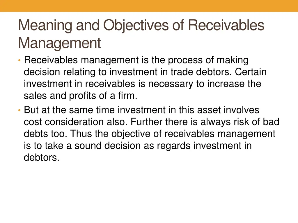 meaning and objectives of receivables management