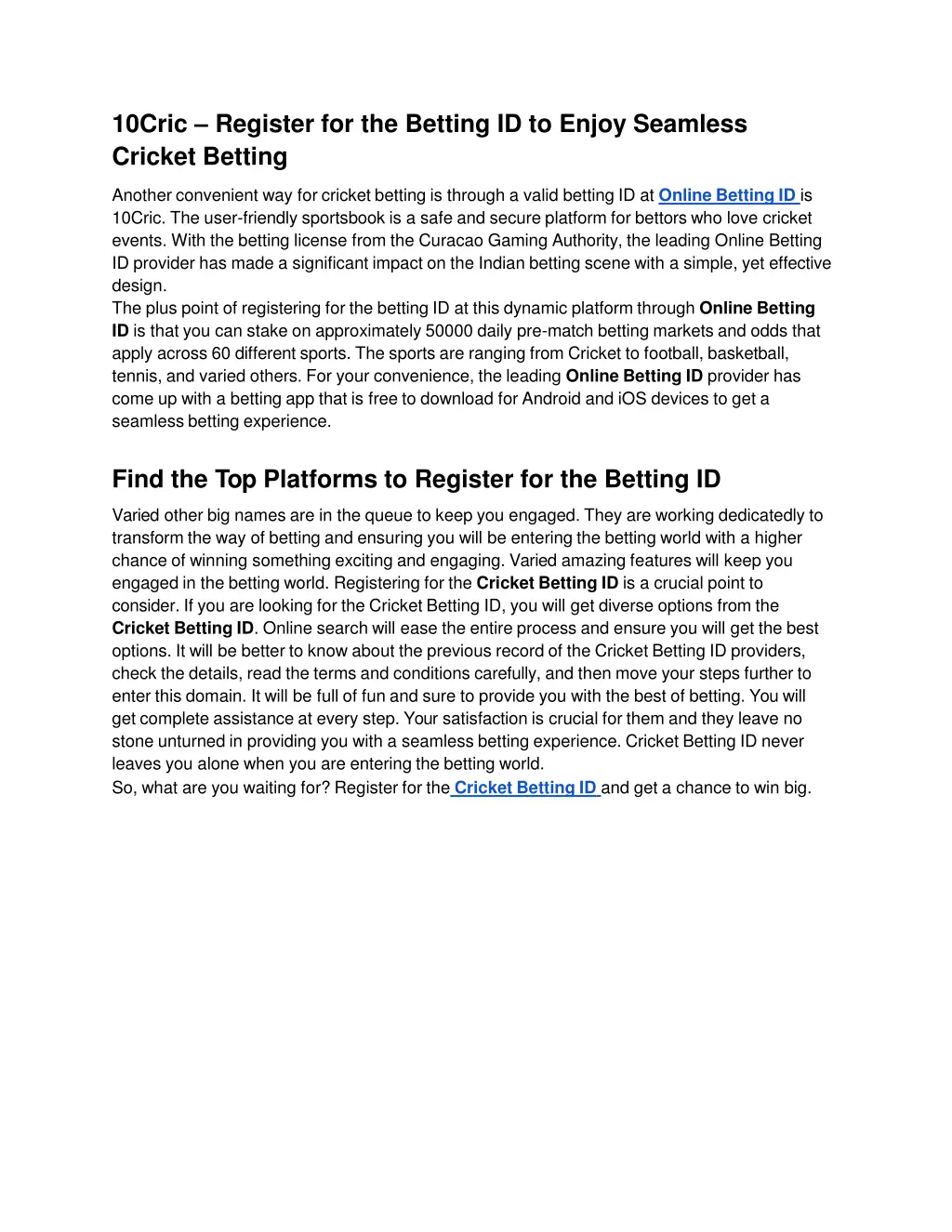 10cric register for the betting id to enjoy