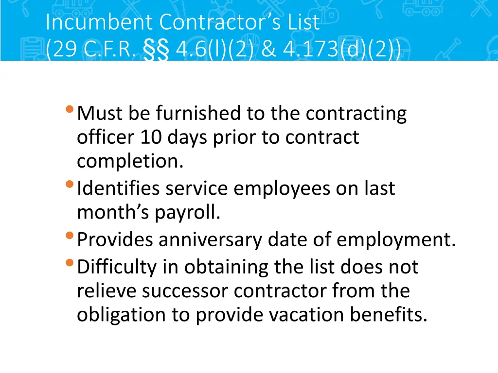 incumbent contractor s list