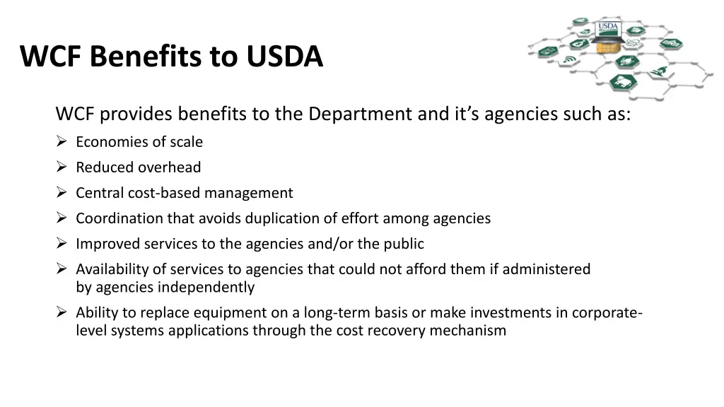 wcf benefits to usda