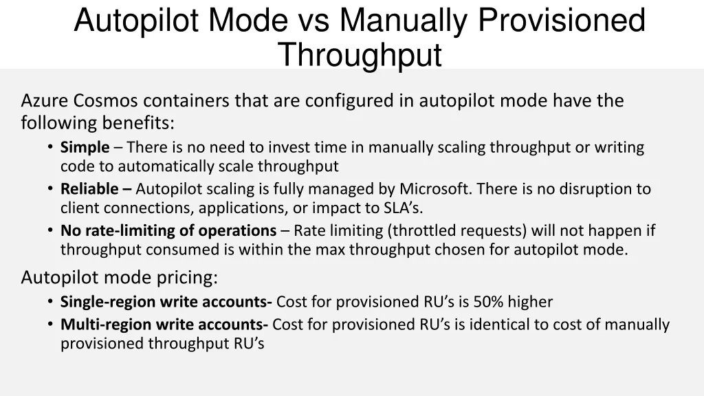 autopilot mode vs manually provisioned throughput